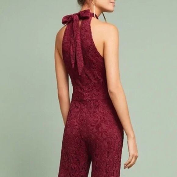 Anthropologie Aida Burgundy Lace Halter Jumpsuit Size 8 - Picture 2 of 8